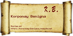 Korponay Benigna névjegykártya